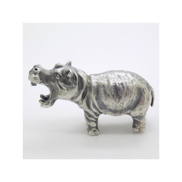 1960s Vintage Italian Handmade Hippopotamus Figurine in Silver, 1960s For Sale - Image 5 of 12