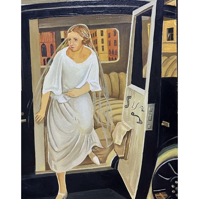 White Oil Painting Exiting a Luxury Car Victor Konotopsky For Sale - Image 8 of 9