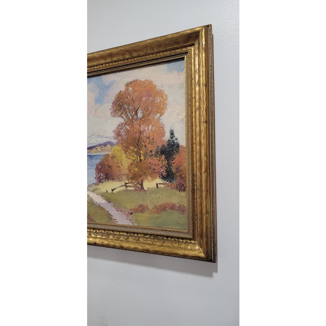 1950s Vintage Original Autumn Landscape Oil Painting by Ernest Fredericks c.1950 Gold Frame For Sale - Image 5 of 13