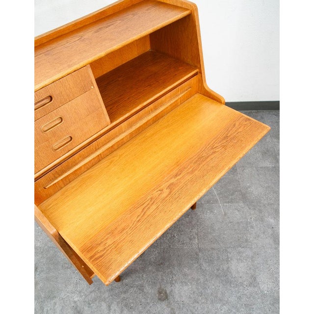Brown Mid Century Danish Modern Secretary Desk Oak Leaf Bureau Denmark Drawers Vanity For Sale - Image 8 of 12