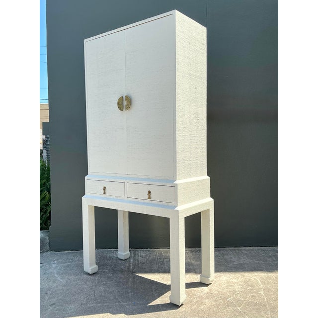 Vintage Grasscloth Standing Dry Bar For Sale - Image 9 of 12