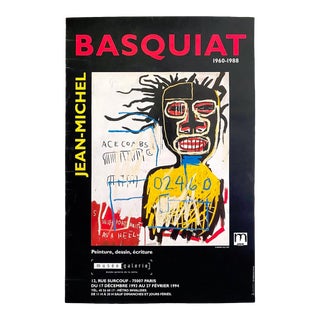Jean Michel Basquiat Vintage 1993 Lithograph Print Paris Exhibition Poster " Self Portrait as a Heel " 1982 For Sale
