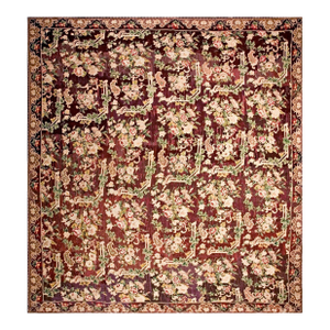 Astonishing Brown Ground in Cute Folk Art Style Antique European Needlepoint Rug