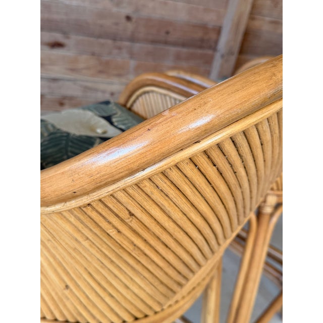 Set of Four Vintage Boho Organic Modern Rattan Bar Stools With Pencil Rattan Backs For Sale In Naples, FL - Image 6 of 12