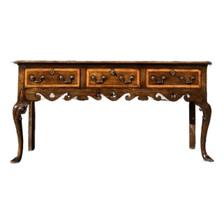 18th Century Georgian-Style Oak Low Dresser With Serpentine Front & Carved Bracket Feet For Sale