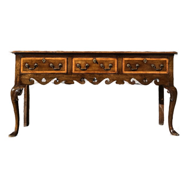 18th Century Georgian-Style Oak Low Dresser With Serpentine Front & Carved Bracket Feet For Sale