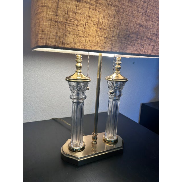 Late 20th Century Waterford Crystal "Parkmore" Twin Column Lamp With Linen Shade For Sale In Sacramento - Image 6 of 9