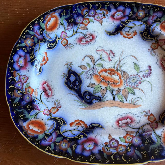 Mid 19th Century Antique English Ironstone Imari Platter, “Smyrna” Pattern, Hand-Painted For Sale - Image 5 of 16