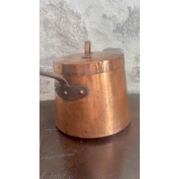 Metal Antique French Dovetailed Copper Saucepan With Iron Handle & Lid For Sale - Image 7 of 13