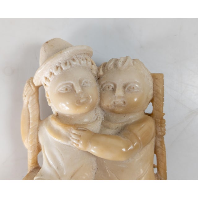 American 19th Century American Folk Art Alabaster Fragment Carving Boy & Girl on Swing For Sale - Image 3 of 10
