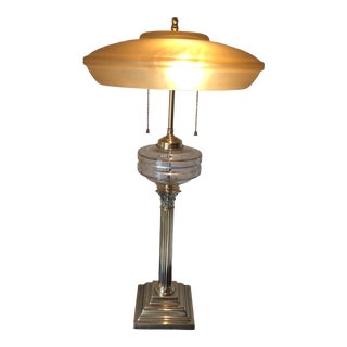 Antique Converted English Oil Table Lamp by Samuel S. Messenger For Sale