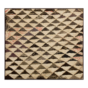 1880s Gray Diamond Folk Art Antique American Hooked Rug 3'9" X 3'4" Handknotted Wool Carpet