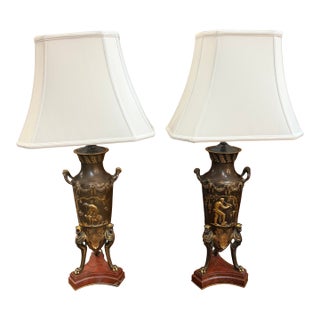 19th-Century Neo-Grec Parcel-Gilt Bronze Amphora Lamps by Ferdinand Barbedienne - a Pair For Sale