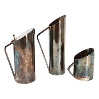 Vintage Silver-Plated Metal Pitchers, France, 1970s, Set of 3 For Sale