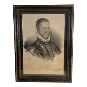 Early 19th Century French Lithograph Portrait of Gaspard II De Coligny, Framed