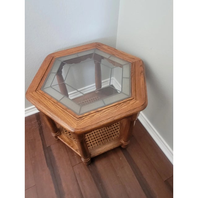 Coffee Mid 20th Century Vintage Two Tier Tables With Cane - a Pair For Sale - Image 8 of 12