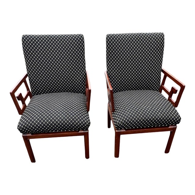 Late 20th Century Attributed to Michael Taylor Baker Greek Key Armchairs Pair For Sale