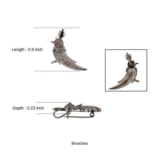 Caratandher Sterling Silver Bird Brooch Pendant With Ruby & Diamonds For Sale - Image 11 of 13