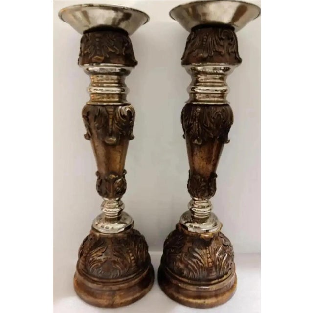 Late 20th Century Ornate Maitland-Smith Hand-Carved Candle Holders ~ Set of 3 For Sale In Atlanta - Image 6 of 10