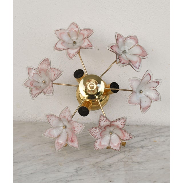 1970s Charming Murano Vintage Ceiling Light Pink Flowers - Set of 3 For Sale - Image 6 of 14
