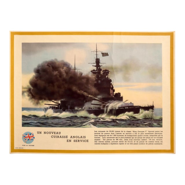 1940-1945 Original French Wwii Poster, Victoire / Un Nouveau Cuirassé (Victory!) For Sale