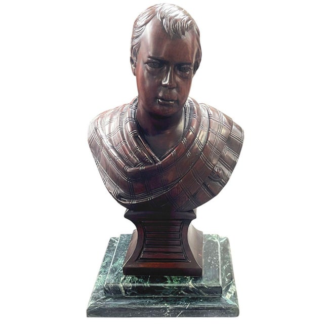 Set of Three 20th C. Mahogany Busts of Schiller, Shakespeare & Sir Walter Scott For Sale - Image 4 of 4