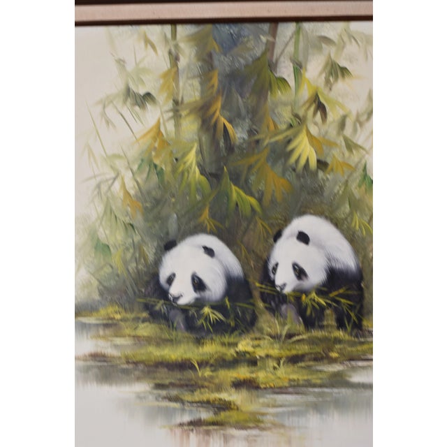 Original Framed Oil on Canvas Painting of Pandas Eating Bamboo Signed For Sale In Palm Springs - Image 6 of 11