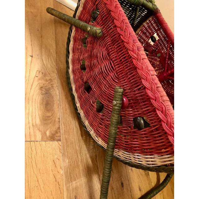 Vintage Watermelon Wicker Picnic Basket For Sale - Image 4 of 8