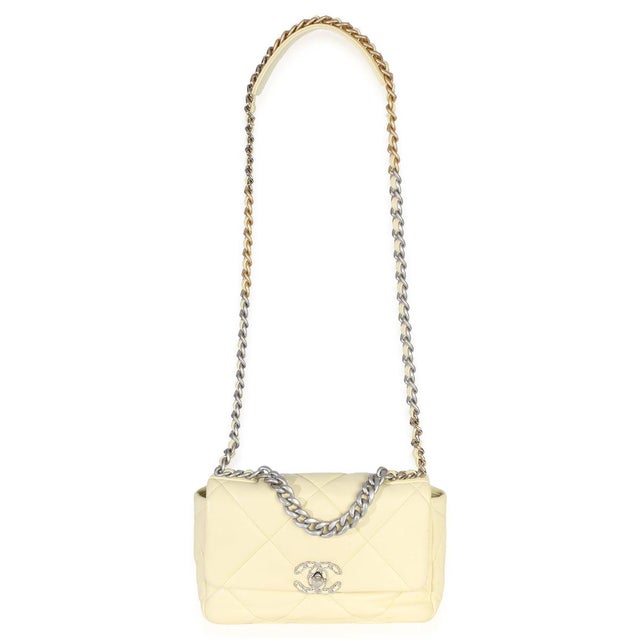 Yellow Light Yellow Quilted Lambskin Medium Chanel 19 Flap Bag For Sale - Image 8 of 9