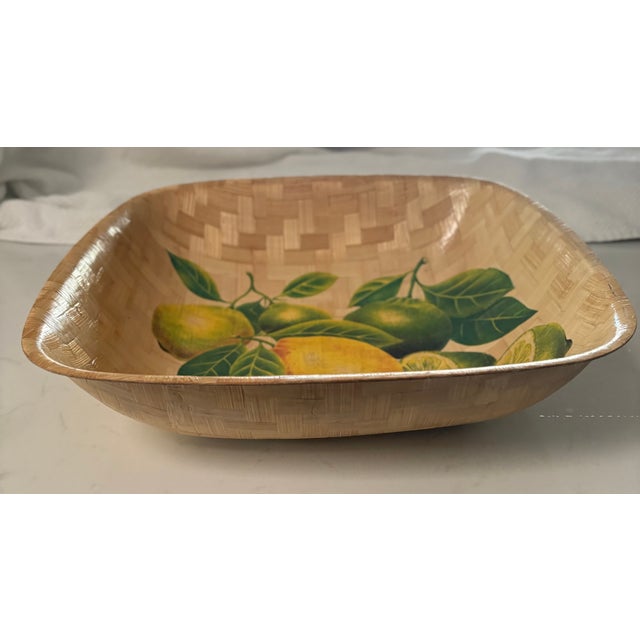 Pop Art Vintage Citrus Chic Lemon and Lime Woven Bamboo Bowl For Sale - Image 3 of 9