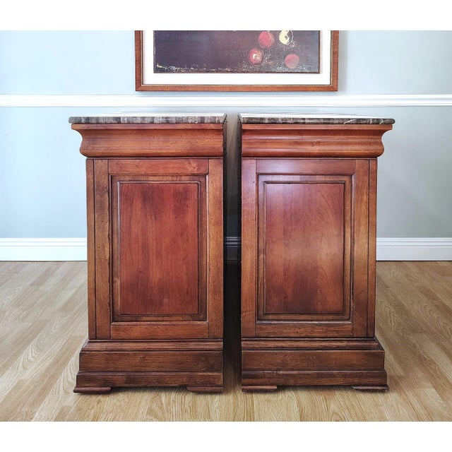 A Pair / Set of Louis Philippe Chests With Marble Top by Ethan Allen For Sale - Image 11 of 15