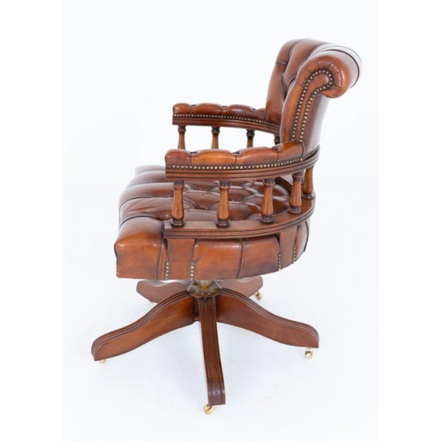 Leather Captain's Chair Swivel Desk Seat, 1920s For Sale - Image 3 of 9