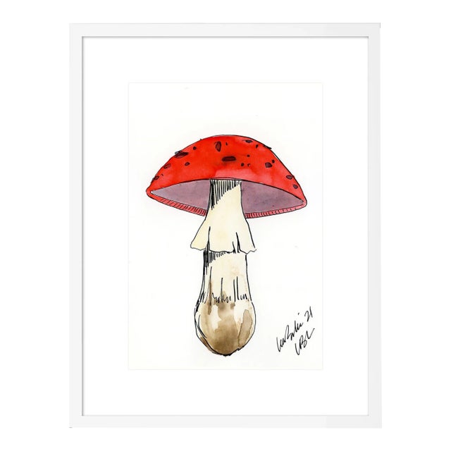 Red Mushroom by Lia Burke Libaire in White Frame, XS Art Print For Sale