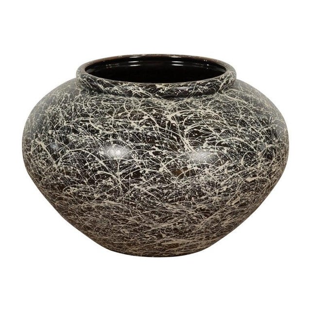 Prem Collection Artisan Made Black & White Planter with Dripping Décor For Sale - Image 4 of 12