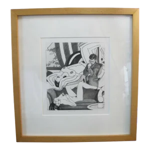 Kevin T Kelly Modern Pop Art Framed Graphite on Paper Politics of Meaning