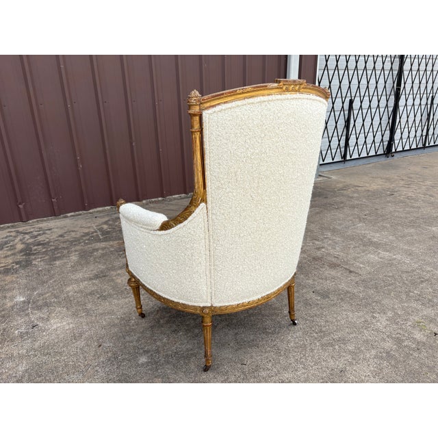 19th Century French Louis XVI Style Giltwood Bergere For Sale - Image 16 of 18