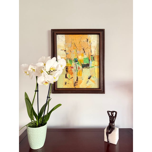 Wonderful mid-century abstract impressionist painting on canvas by H. Ralf. Great colors and composition. Can work with...