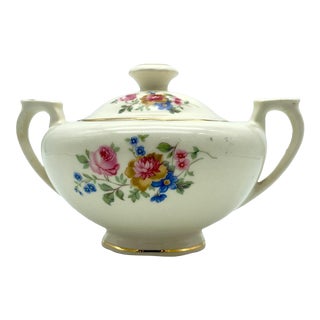 Vintage Victorian Styled Sugar Bowl With Lid With 24k Gold Details For Sale