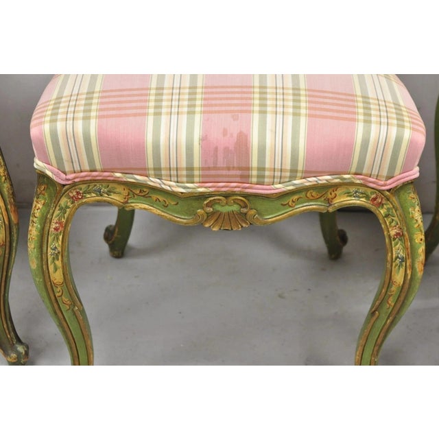 Antique Italian Venetian Green Floral Hand Painted Dining Side Chairs - Set of 4 For Sale - Image 9 of 12