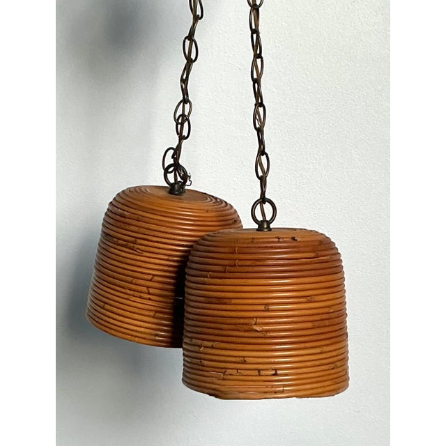 Vintage Boho Coiled Pencil Reed Hanging Light Pendant For Sale - Image 4 of 7