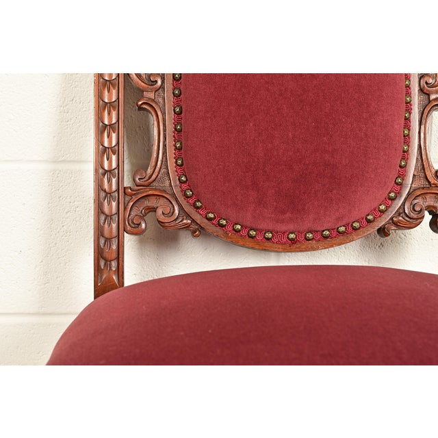 Brown R. J. Horner Style Antique Renaissance Revival Carved Walnut Side Chairs or Dining Chairs | Pair For Sale - Image 8 of 14