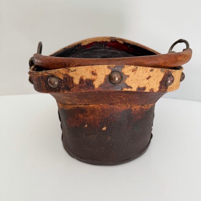 Brown 19th Century Leather Top Hat Basket, Repurposed For Sale - Image 8 of 9