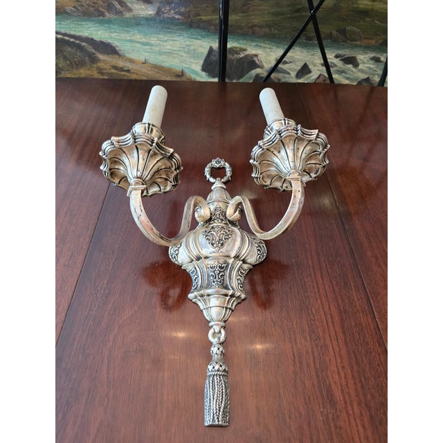 Bronze Antique Signed E F Caldwell Large Silvered Bronze Sconce For Sale - Image 8 of 8