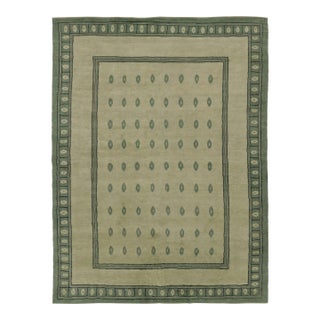 Rug & Kilim’s Art Nouveau Inspired Rug With Geometric Design in Sage Green & Beige For Sale