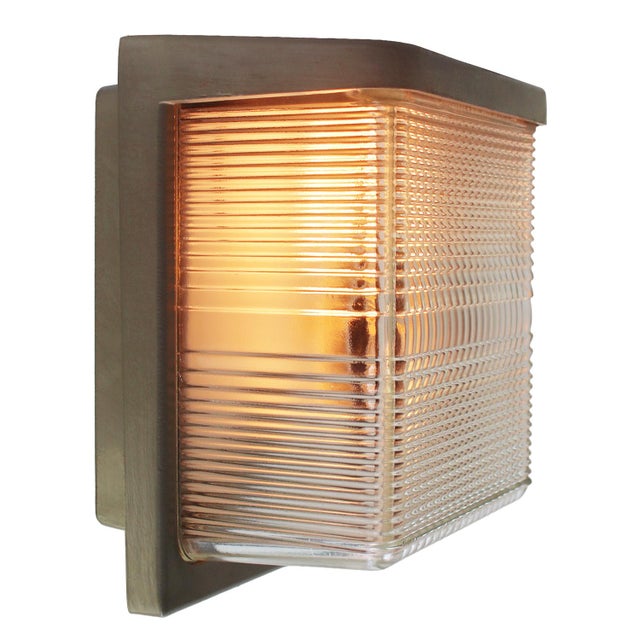 Metal Vintage French Industrial Beige and Brown Aluminium and Pressed Glass Wall Light from Holophane For Sale - Image 7 of 9