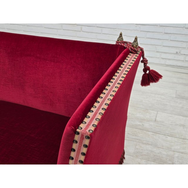 1970s Danish Three-Seater Drop Arm Spanish Sofa in Red Furniture Velour, 1970s For Sale - Image 5 of 18