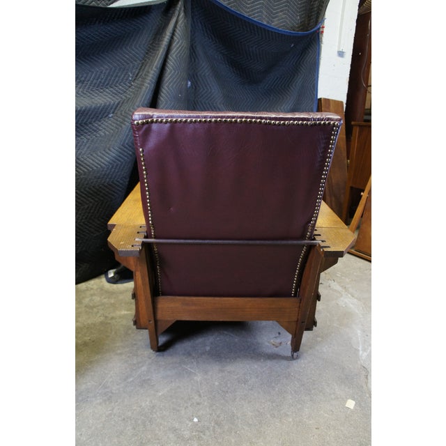 Late 19th Century Antique Streit Mission Craftsman Quartersawn Oak Morris Library Lounge Arm Chair For Sale - Image 11 of 12