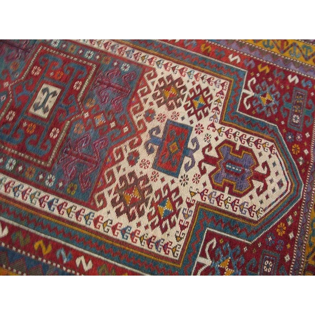 Tribal 1890s Ivory Red Geometric Antique Caucasian Kazak Fachralo Prayer Rug 3'9" X 6' Handknotted Wool Carpet For Sale - Image 3 of 6