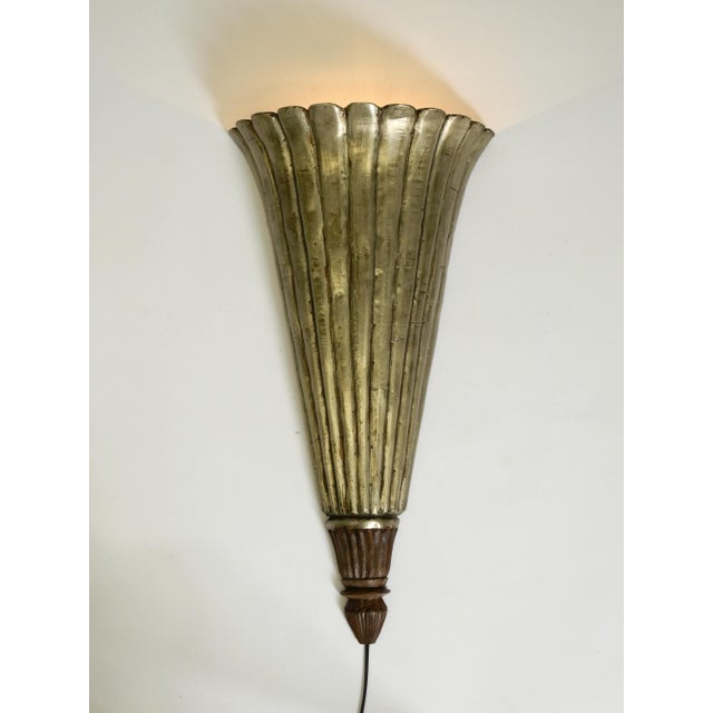 Large Wall Lamp in Aluminum-Plated Wood, 1950s For Sale - Image 4 of 14