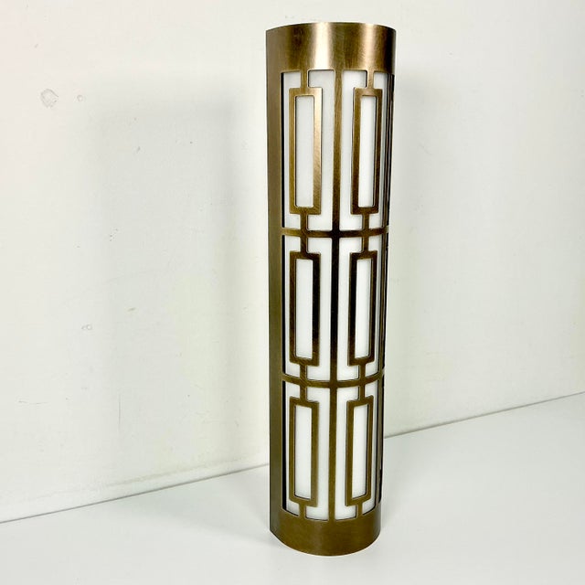 Vintage Hollywood Regency Roman Empire Style Cylinder Tole Bronze Wall Sconce, Milk Glass. For Sale - Image 9 of 13
